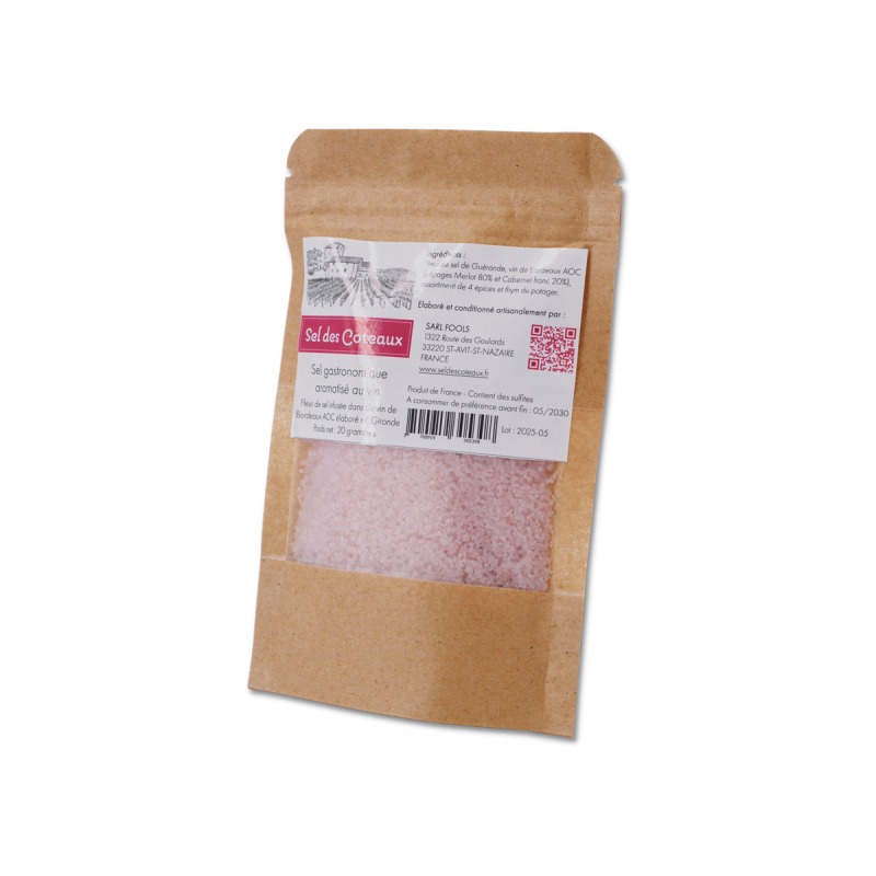 Sel de vin rosé en sachet de 60 grammes